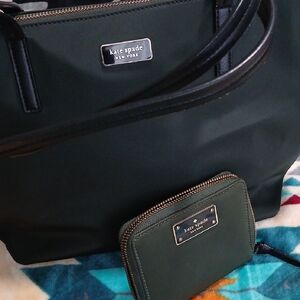 Kate Spade Nylon Forest Green Tote and Wallet